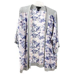 Lane Bryant 14/16 Long Cardigan Floral Purple Pink Gray Lightweight Cover-up EUC